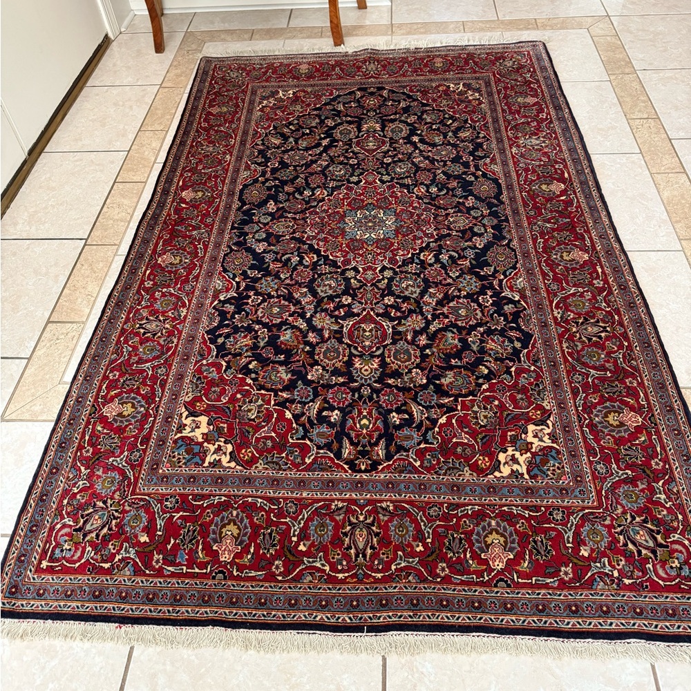Vintage Persian Kashan Sormehi Wool Rug 7.2 x 4.7